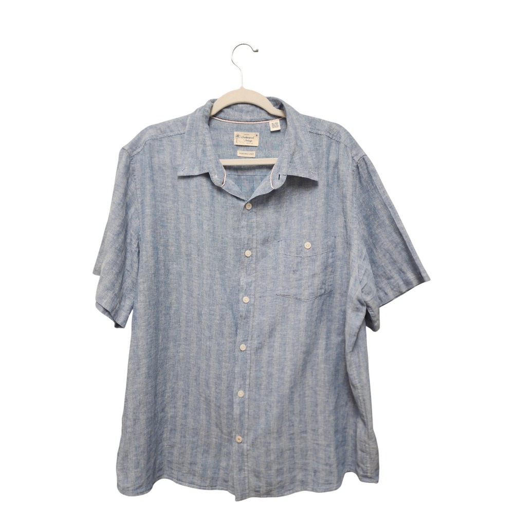 Weatherproof Vintage Mens XL‎ Blue Striped Linen Blend Short Sleeve Button Shirt